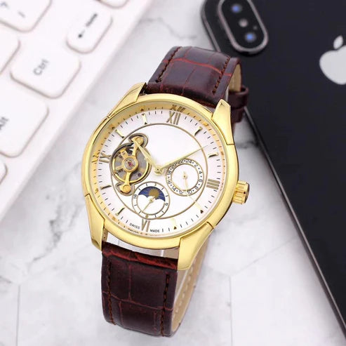 Brown leather white