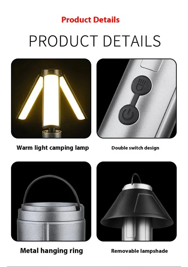 Super Bright Rechargeable Camping Light – 54 LED Multi-Function Lantern with Flashlight, Telescopic Pole &amp; USB-C Charging