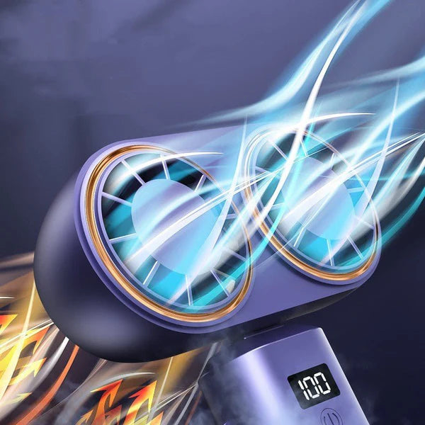 مروحة صغيرة محمولة بمنفذ USB قابلة للطي ومحمولة وتعلق على الرقبة و5 سرعات قابلة لإعادة الشحن بمنفذ USB مع شاشة عرض
