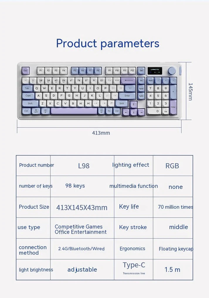 Langtu L98 – لوحة مفاتيح RGB ميكانيكية لاسلكية